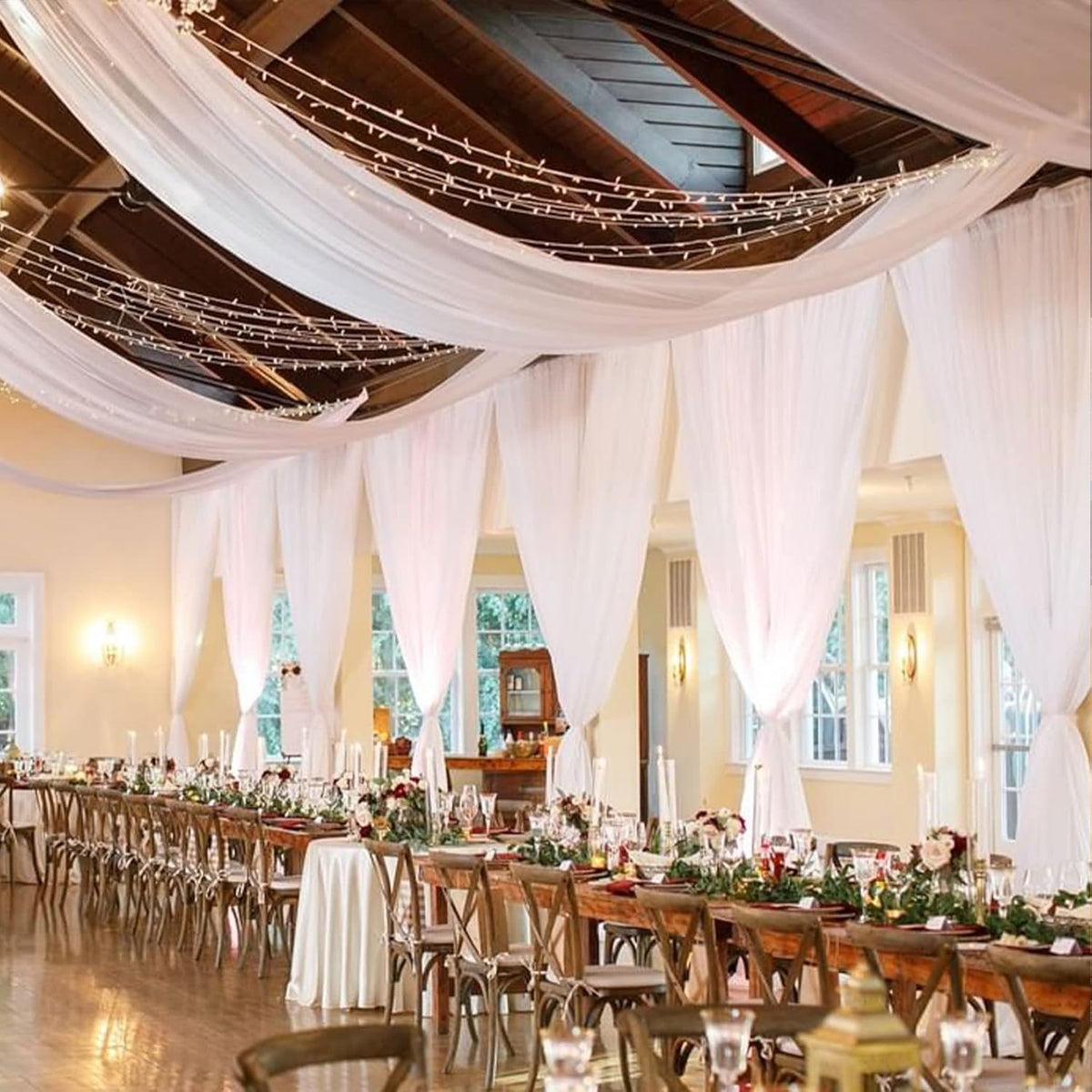 Ceiling Drapes Wedding Arch Draping Fabric White 5FTx20FT 2 Panels Arch Decorations for Ceremony