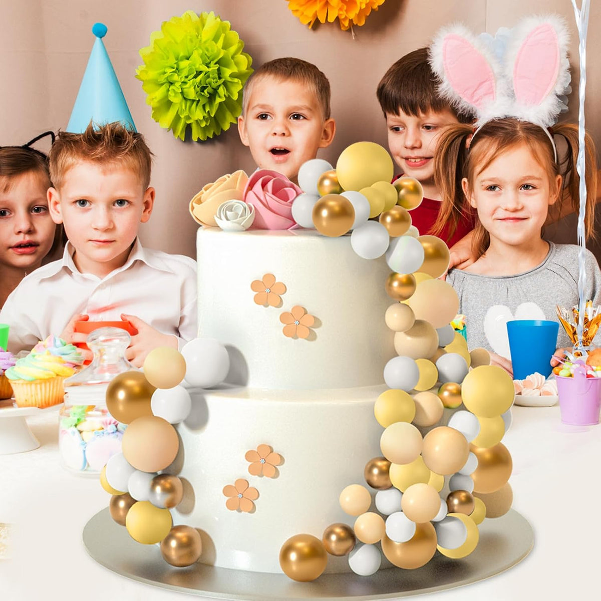 ASTARON 32 Pcs Ball Cake Topper Decorations Mini Balloons Cake Topper Sticks Foam Balls Cake Picks