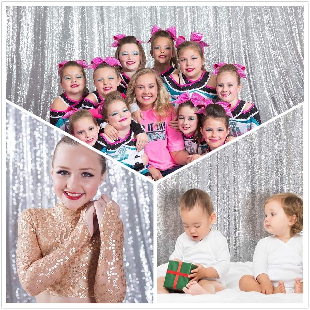 Eternal Beauty Silver Sequin Backdrop, 7x7 Ft Glitter Background Curtains for Shimmer Photography