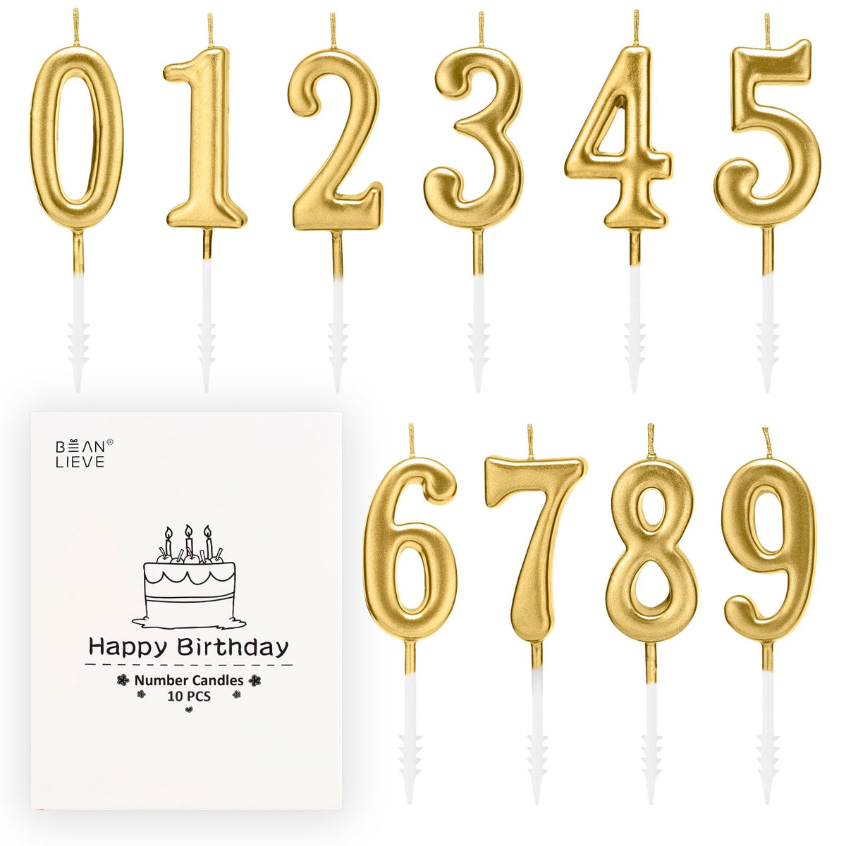 Beanlieve 10-Pieces Numeral Birthday Candles - Cake Numeric Candles Number 0 1 2 3 4 5 6 7 8 9,Used