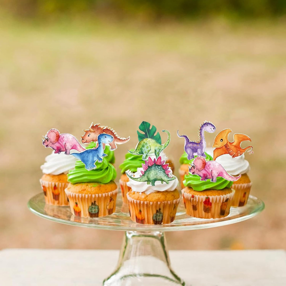 62pcs Edible Dinosaur and Turtle Back Leaves Cake Topper Cupcake Toppers Wedding Themed Party