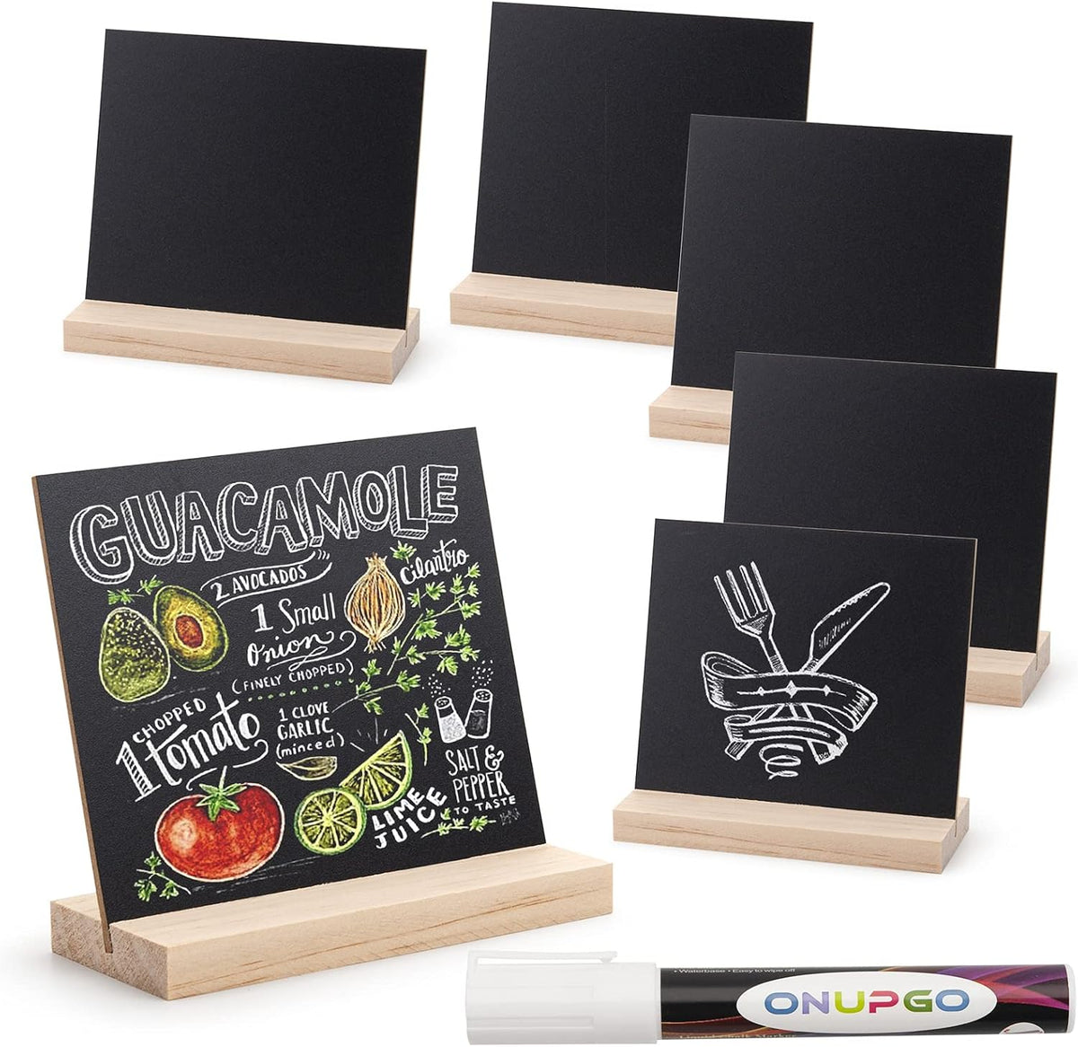 ONUPGO Chalkboard Signs with Wood Base Stands, 10X12cm Vintage Wooden Tabletop Decorative