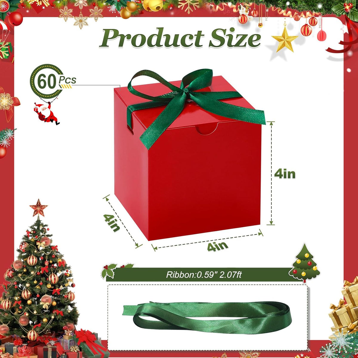 DOYIDE Small Gift Boxes, 60 Pcs 4x4x4 Inch Red Elegant Paper Box with Ribbons, Party Favor Boxes