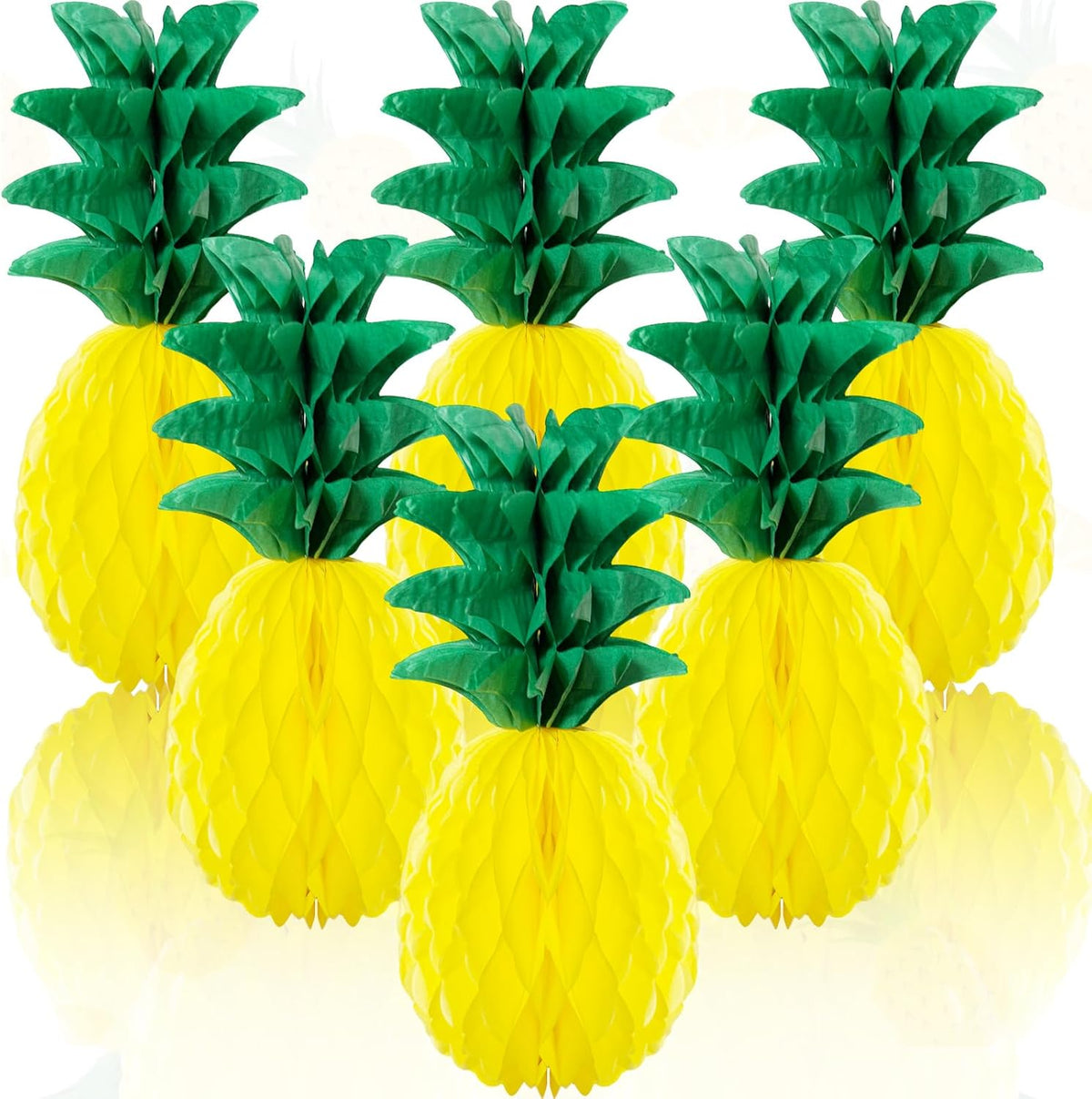 6 Pack 14 Inch Pineapple Honeycomb Decorations, Standing Tissue Paper Centerpieces, 3D Tropical