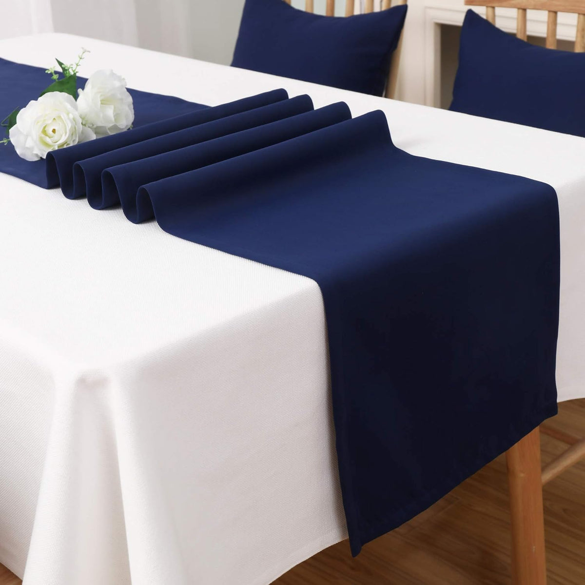 DUALIFE Navy Table Runner 72 Inch Soft Color Thick Polyester Decorative Cloth Handcrafted for