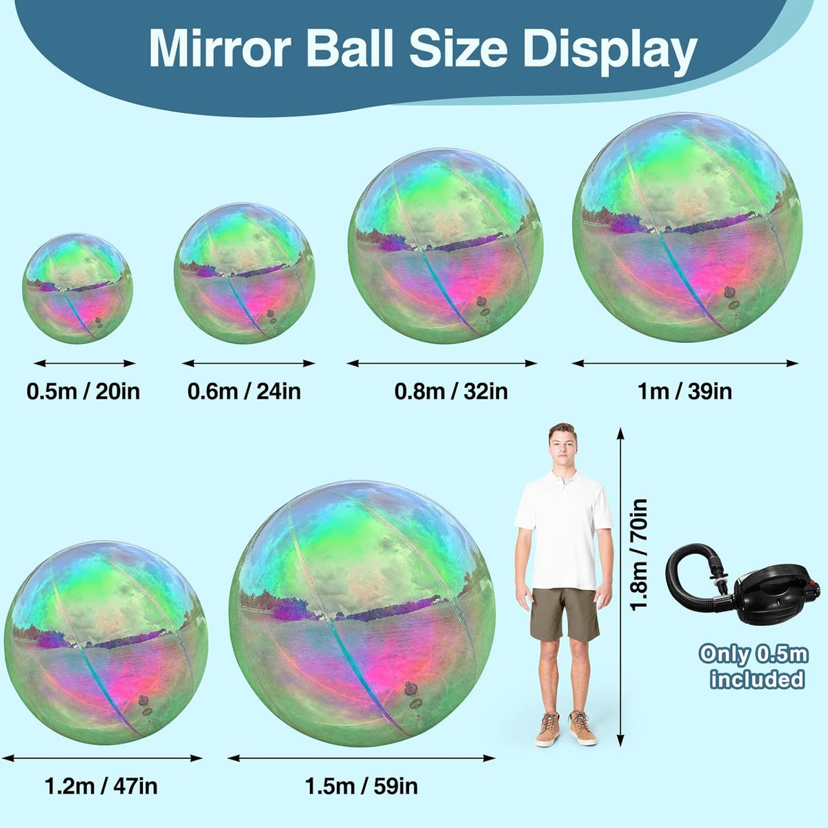 Inflatable Mirror Ball, Iridescent Big Shinny Balls Reusable Large PVC Disco Ball Balloon for Large