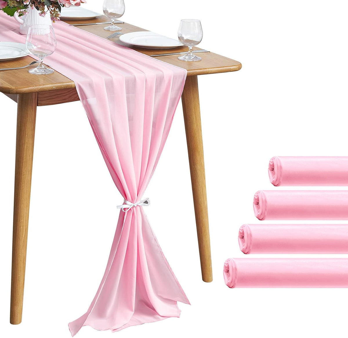 5 Pack 10Ft Pink Chiffon Table Runner Sheer 29x120 Inch for Romantic Wedding Decor Bridal & Baby