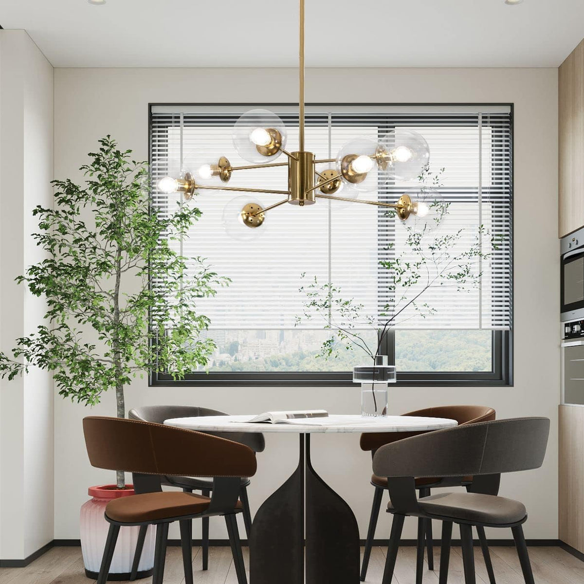 KCO Lighting Modern Sputnik Chandelier 8-Light Clear Glass Globe Ceiling Pendant Light Mid Century