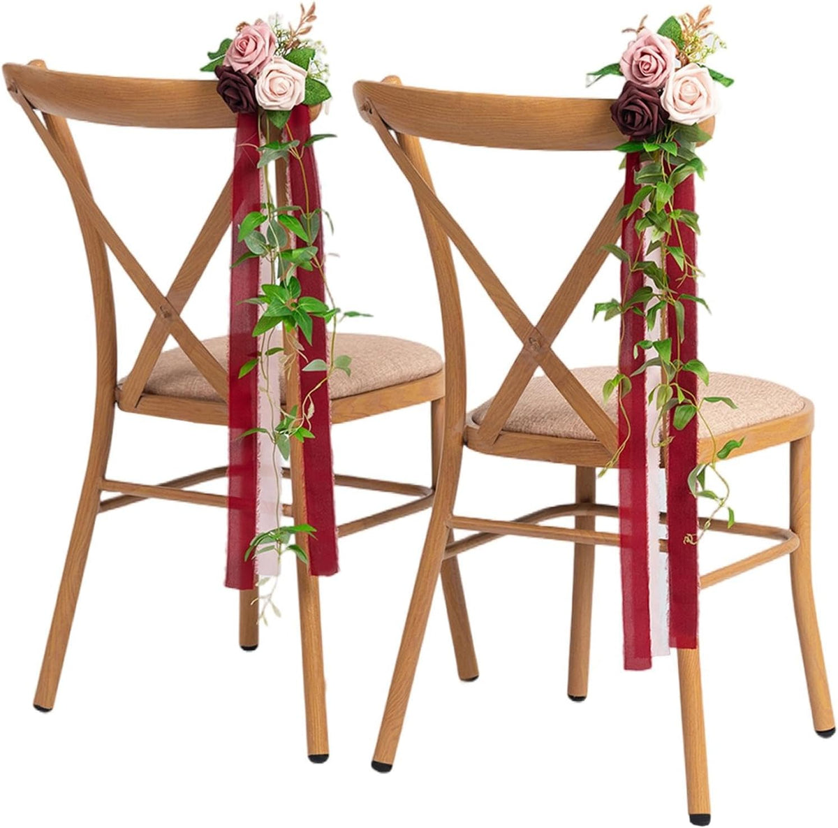 Meldel Wedding Aisle Decorations for Ceremony 10 Pcs/Set Burgundy Pink Rose Garland with Hanging