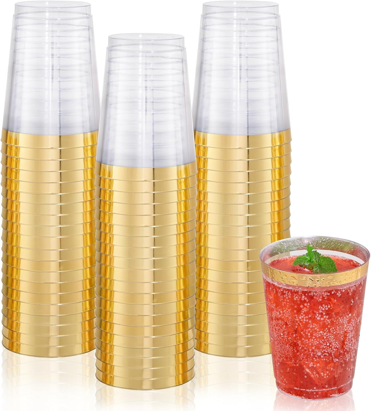 DaYammi 200 Pack Gold Plastic Cups 10 Oz Clear Plastic Cups Gold Rimmed Disposable Wine Glasses