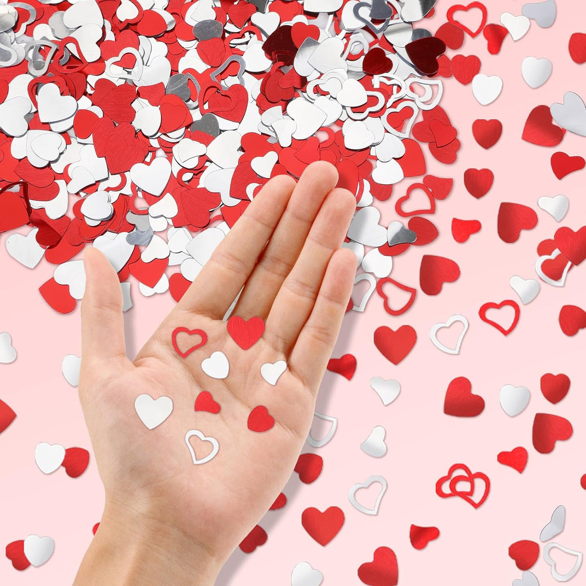 MARFOREVER Valentines Day Confetti, Red Heart Glitter Confetti Valentine's Day Metallic Foil Heart