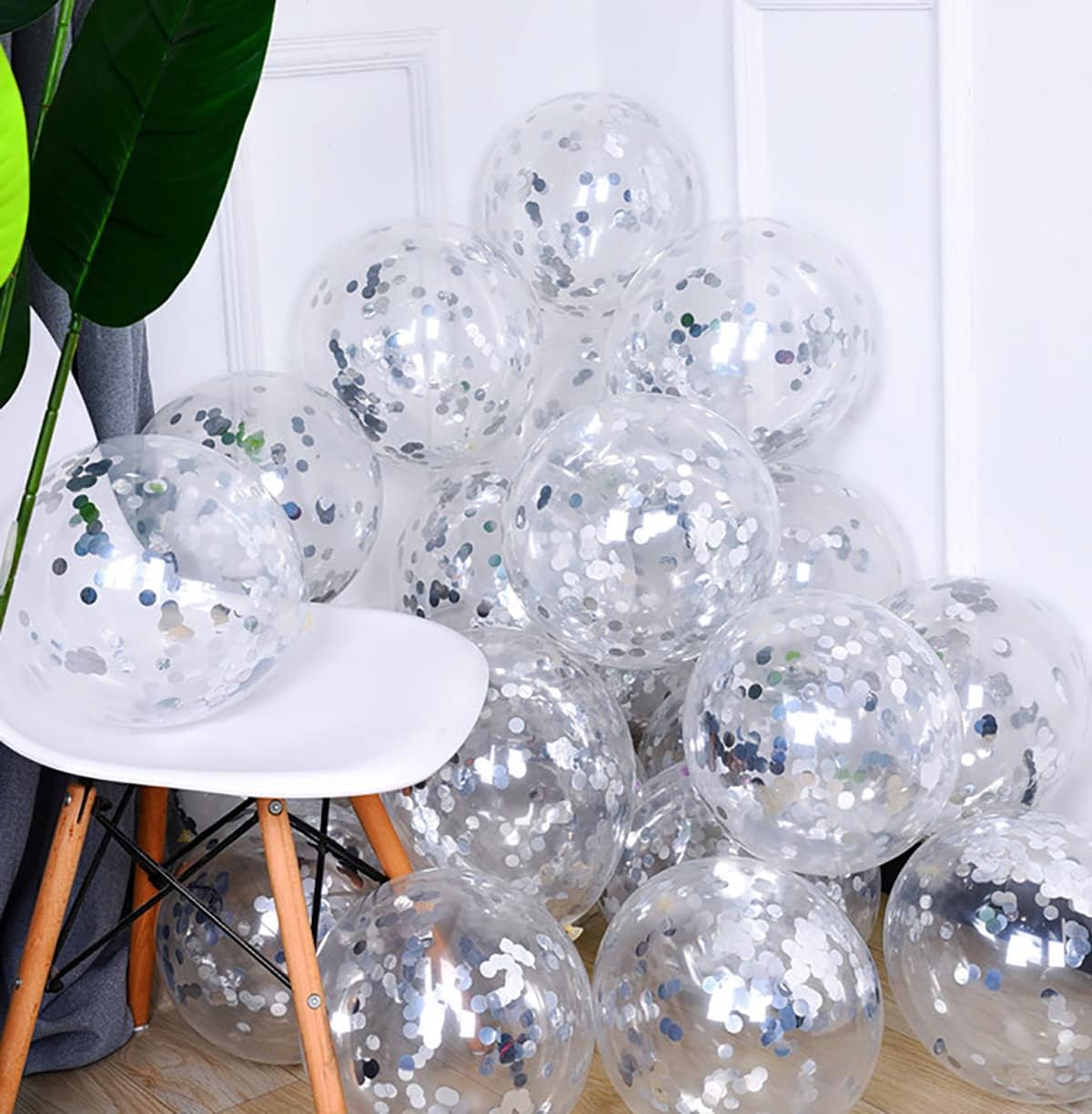 50pcs Silver Foil Confetti Balloons,12 inch Latex Balloon with Silver Confetti Inside for Birthday