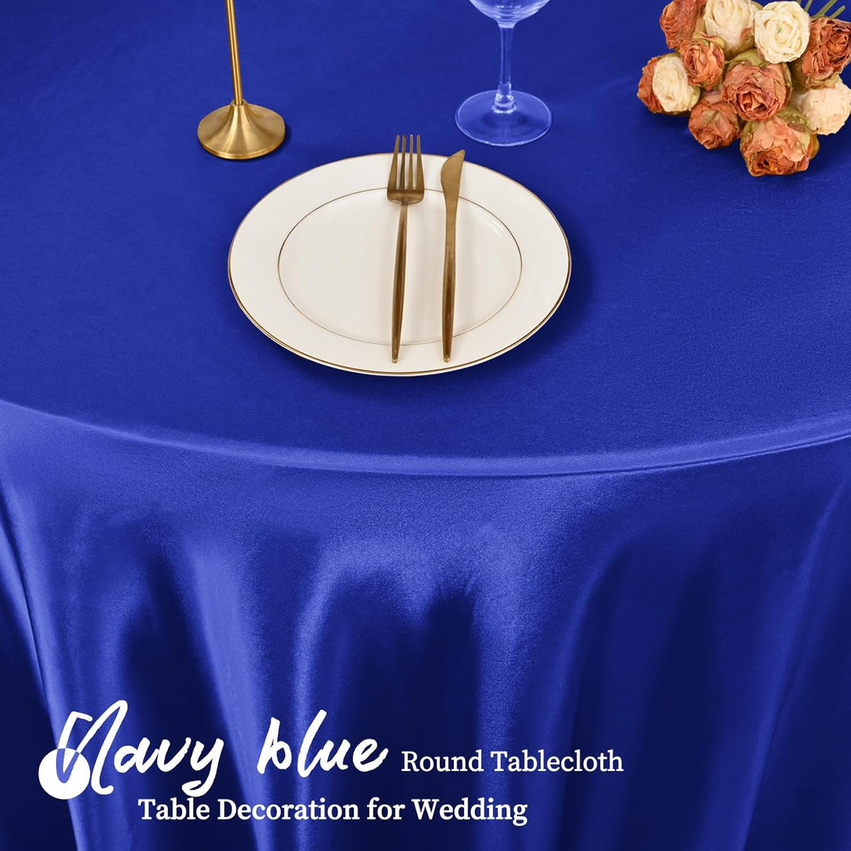 fani 12 Pack 120 Inch Royal Blue Satin Tablecloth - Silky Round Tablecloth Overlay Smooth Fabric