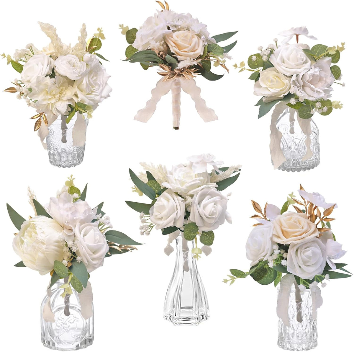 CherishedMoments Set of 6 Assorted Flower Centerpieces Mini Floral Wedding Flowers Set for Fall
