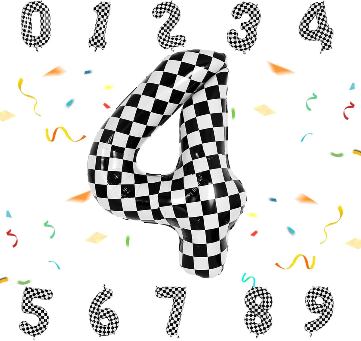 40 Inch Checkered Number Balloon - Race Flag Pattern Big Helium Balloon for Birthday Party