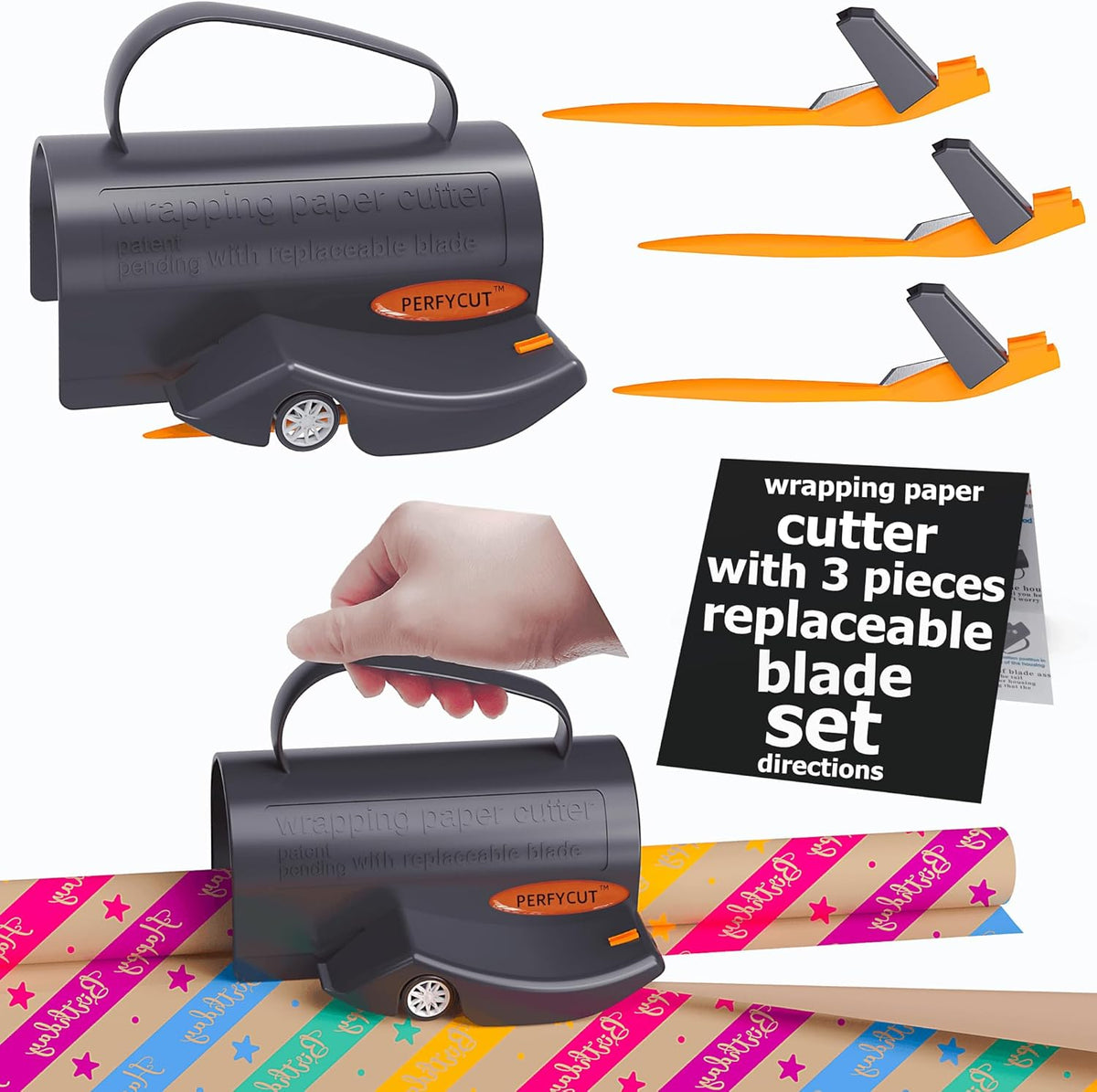 Wrapping Paper Cutter with 3 Replaceable Blade Sets for Birthday Paper Gift Wrapping Paper Roll