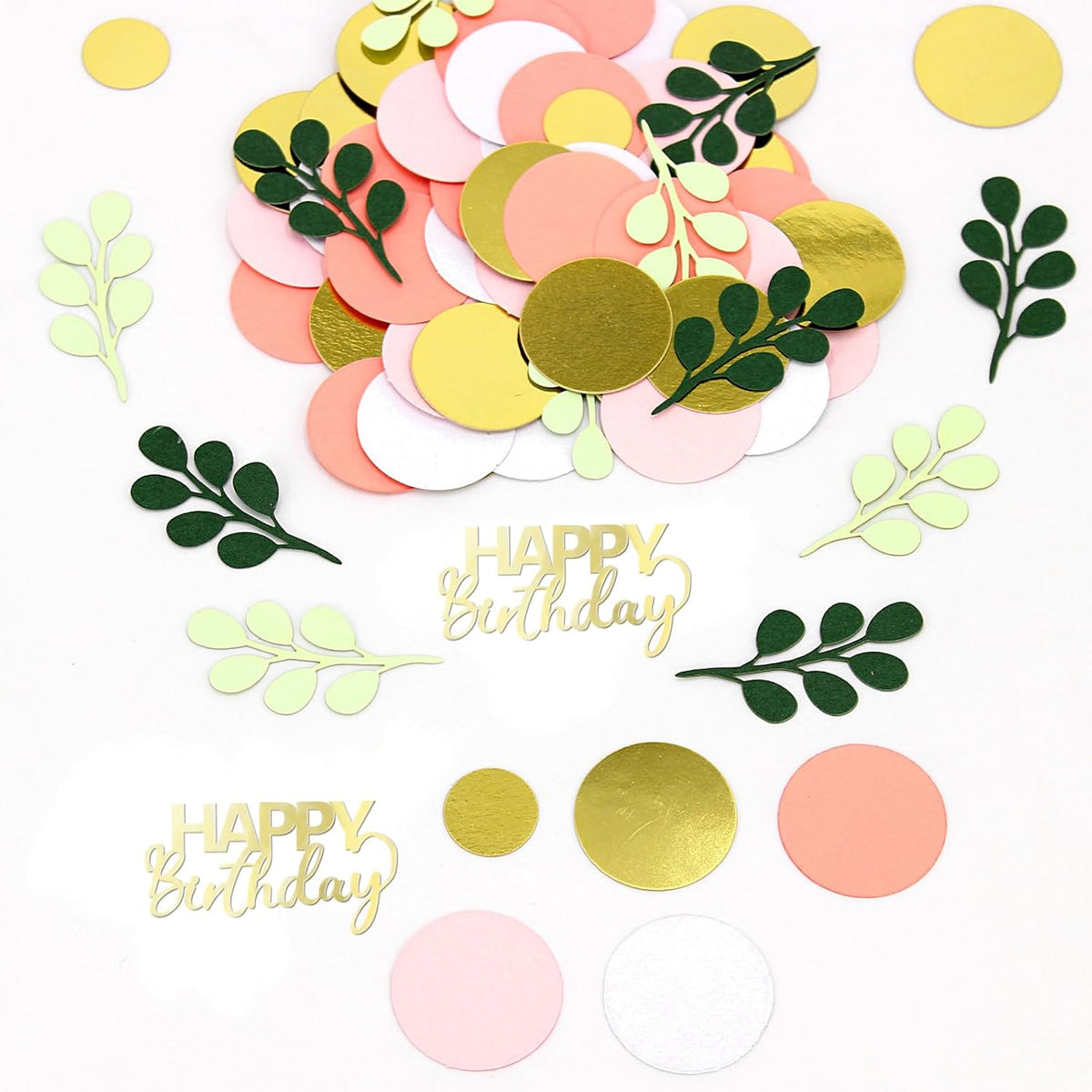 300PC Pink and Sage Green Happy Birthday Confetti for Table Boho Birthday Decorations for