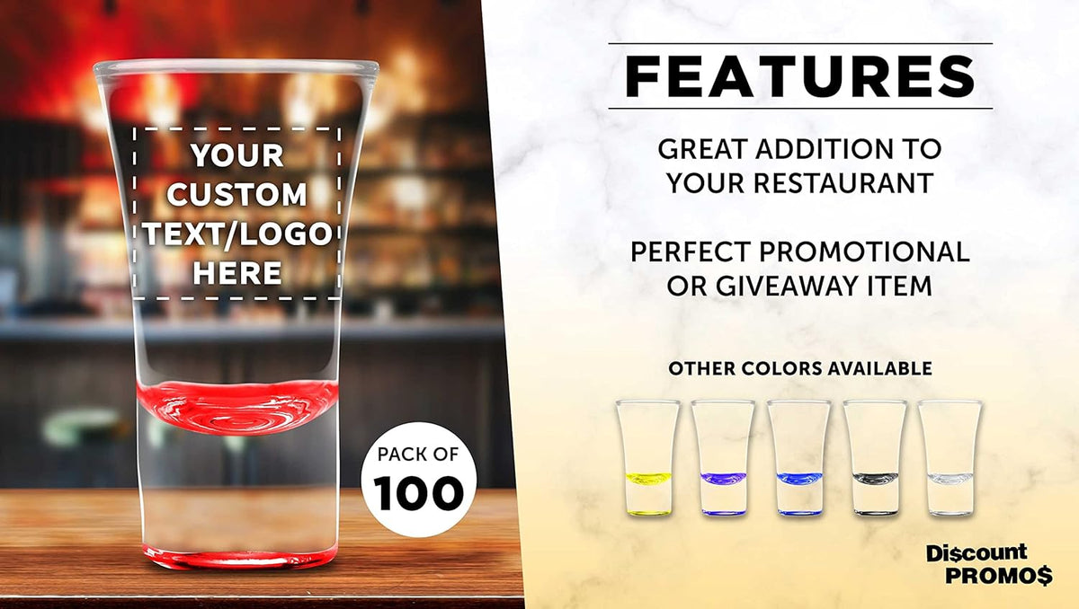Custom 2 oz. Lord Shooter Etched Shot Glasses, 100 pack, Personalized Text, Logo, 21st Birthday
