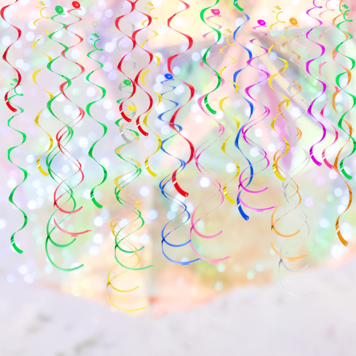 Colorful Ceiling Swirl Foil Decorations Hanging Plastic Streamer Themed Swirl Party Decoration for