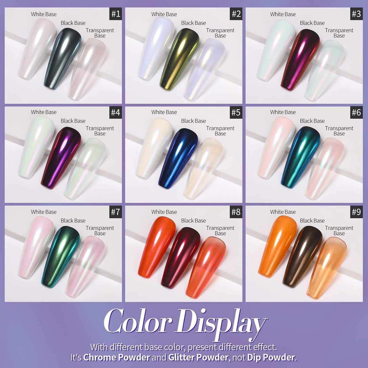 BORN PRETTY Chrome Powder Metallic Mirror Chameleon Nail Powder Auroras Mermaid Nail Powder Pigment