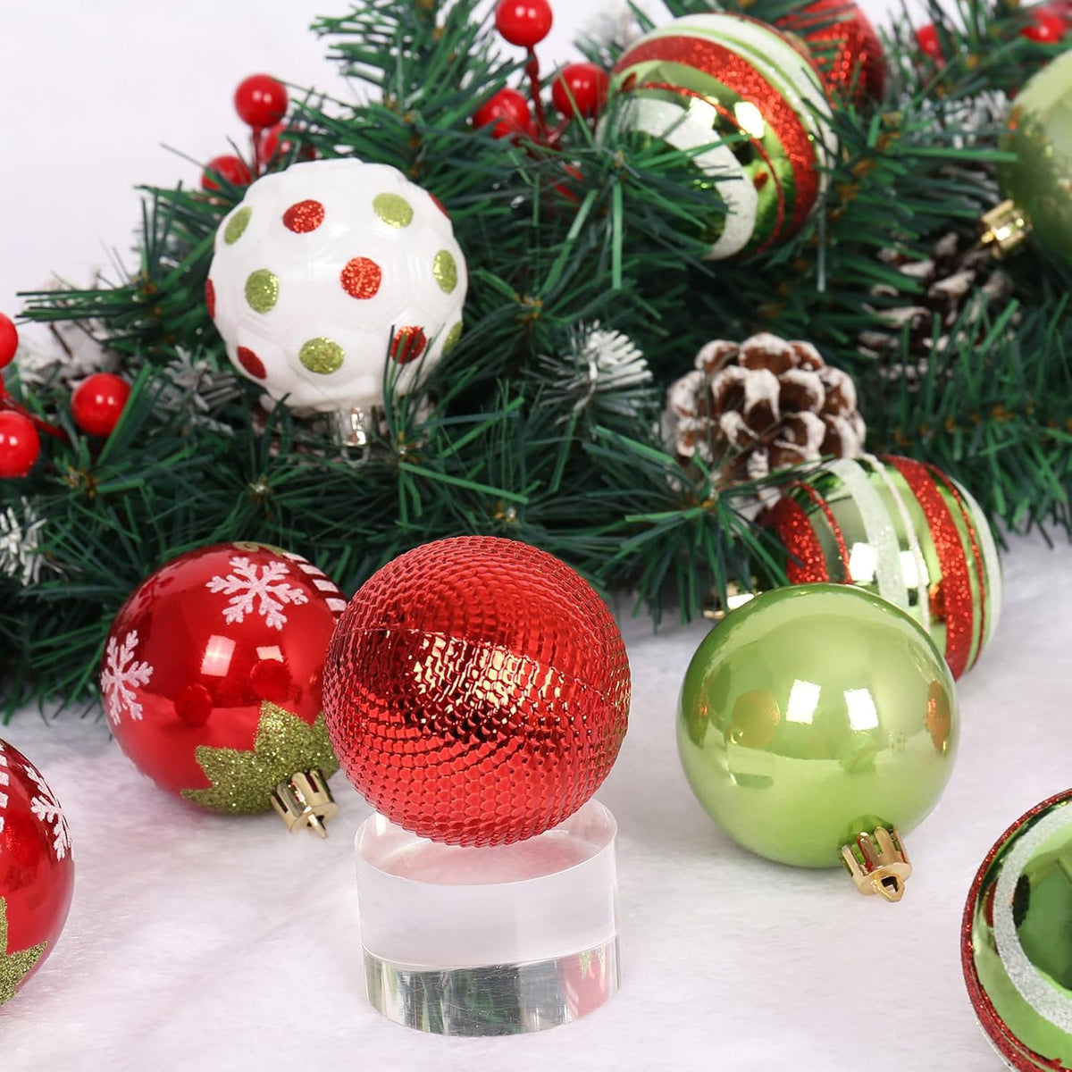 RoseCraft 30PCS Christmas Ornaments Set, 60MM/2.36" Red Green White Christmas Balls, Shatterproof