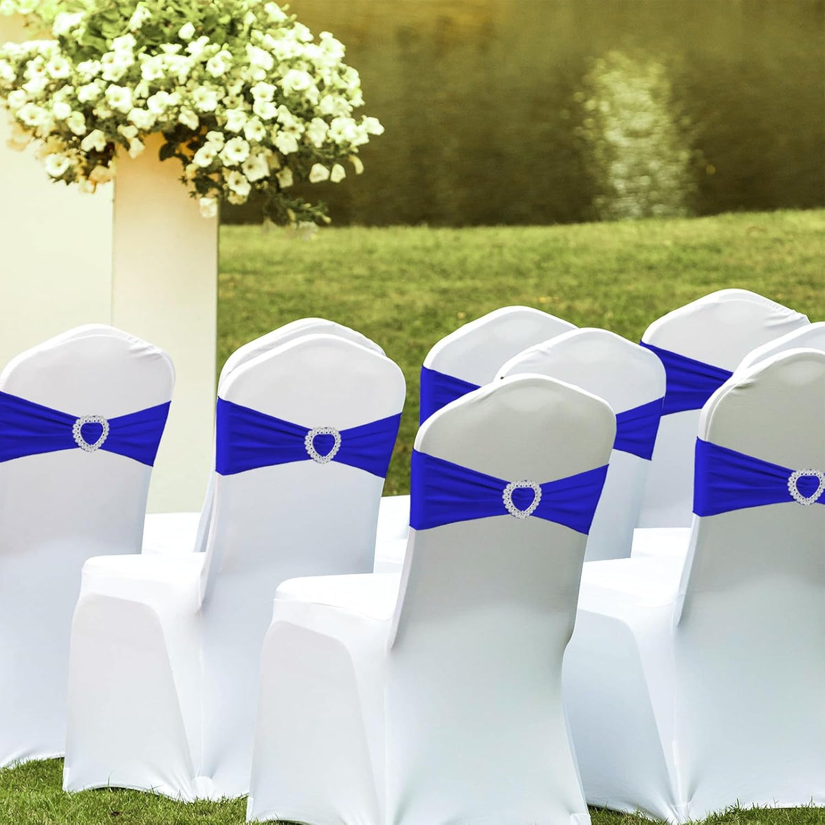 100PCS Spandex Stretch Royal Blue Chair Sashes Bows Universal Elastic Chair Cover Bands Ties with