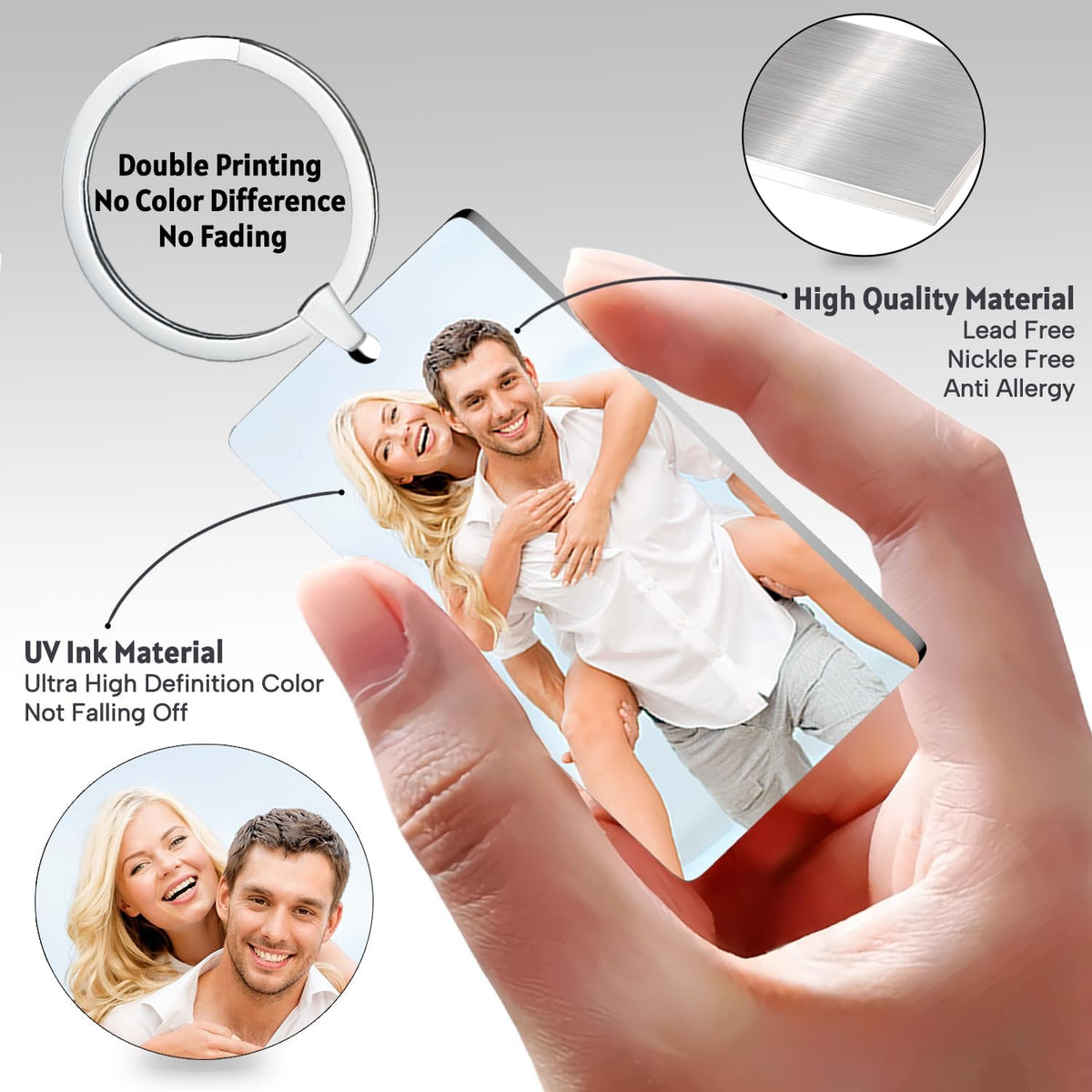 Custom Keychain with picture Double-sided Personalized Your Photo/Text/Icon for Men Family