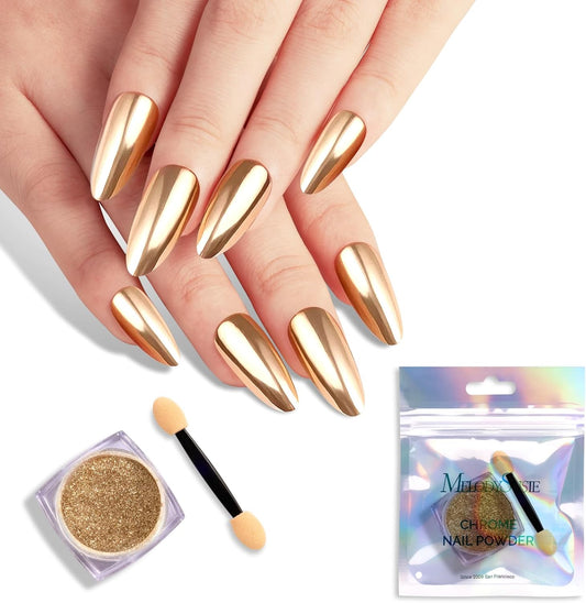 MelodySusie Champagne Gold Chrome Nail Powder for Gel Nails,Metallic Mirror Effect Pigment Stylish