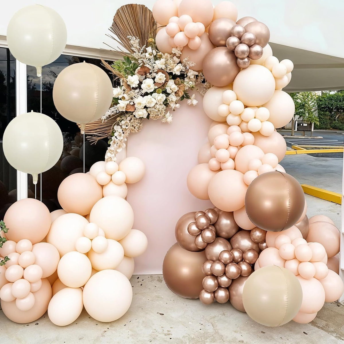 Sand White Brown Round Foil Balloons 6Pcs,Giant 4D Round Ball Balloons,22 Inch Boho Cream Nude