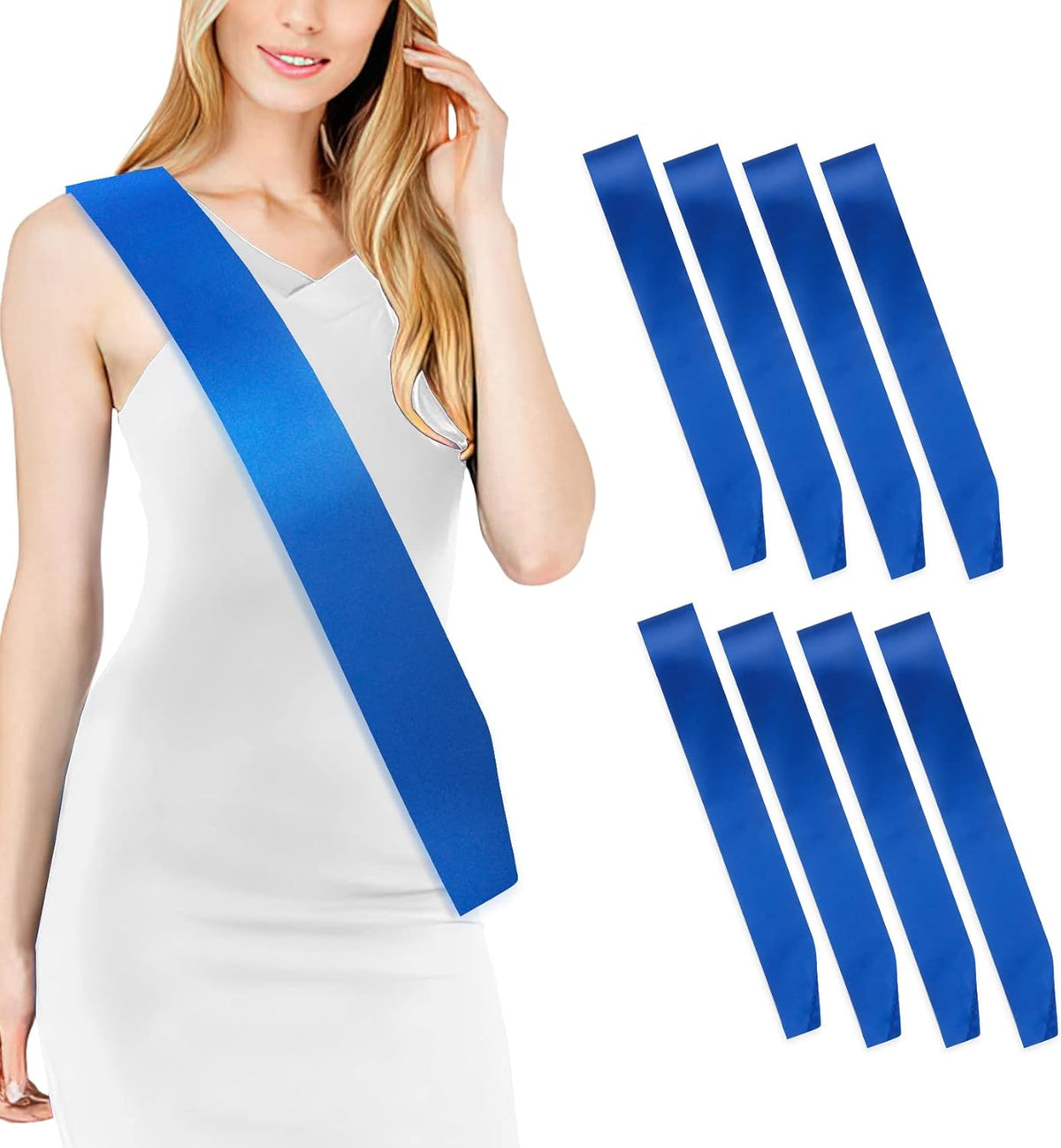 8 Pcs Satin Sash Set - Royal Blue, Bride To Be, Plain, DIY Sashes for Pageants, Graduation, Hen