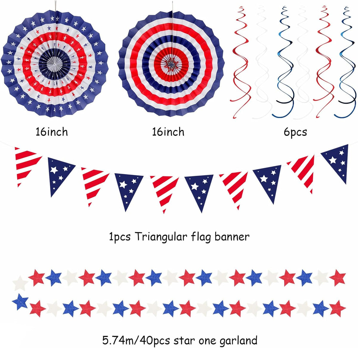 Red-White Blue Memorial-Day Patriotic Decorations - 21pcs 4th Fourth of July Paper Lanterns