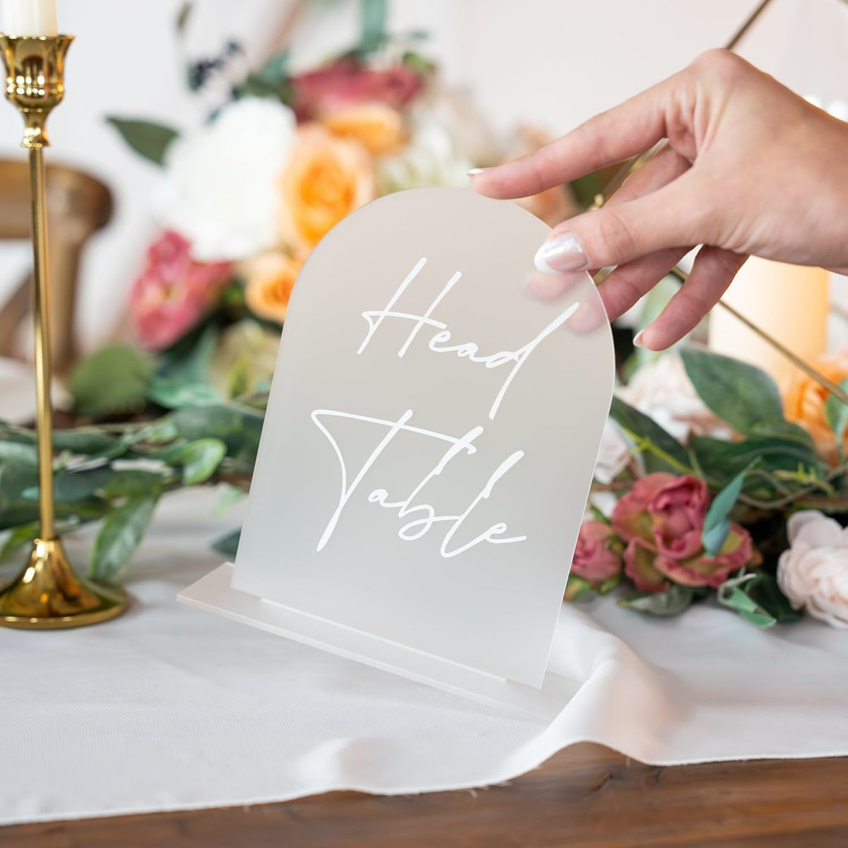 Frosted Arch Acrylic Table Numbers for Wedding Reception - 5" x 7" White Font Centerpiece Set with