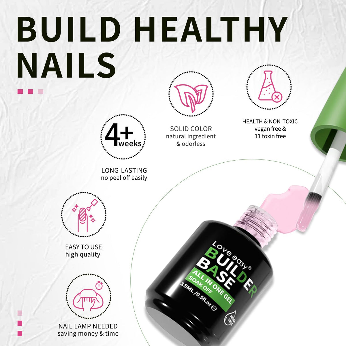 Salon-Grade Baby Pink Builder Gel - Hypoallergenic Strong Base Coat | Long-Lasting Adhesion (30+