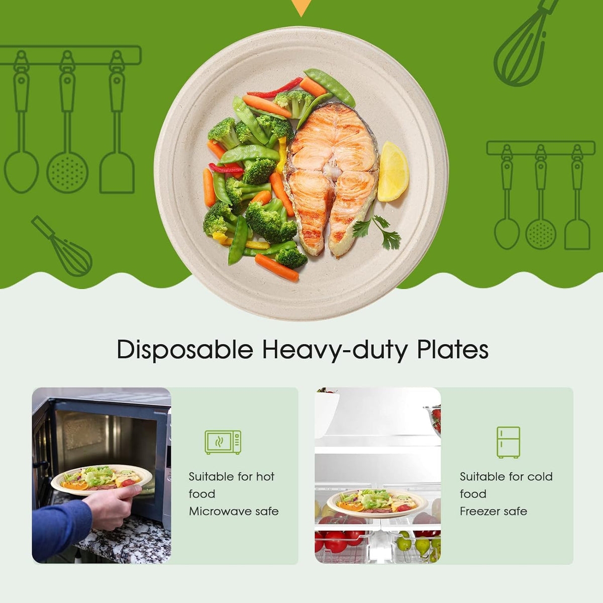 ECOLipak 100% Compostable 10 Inch Paper Plates, 125 Pack Heavy Duty Disposable Biodegradable