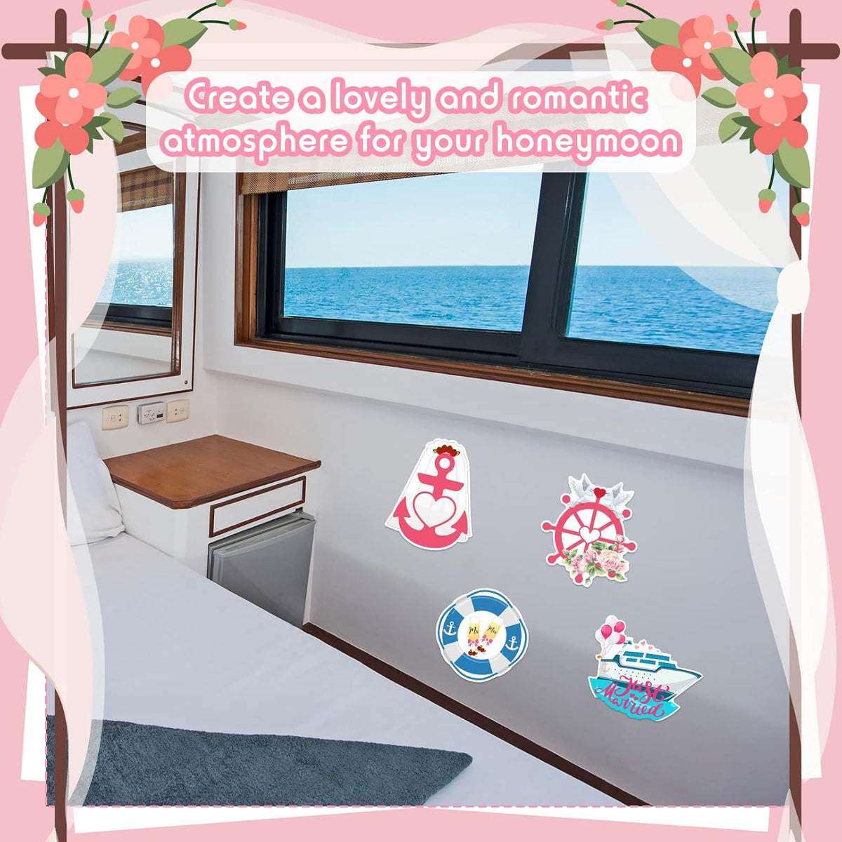 Xuhal 4 Pcs Just Married Cruise Door Decorations Wedding Honeymoon Cruise Door Magnets Just Married