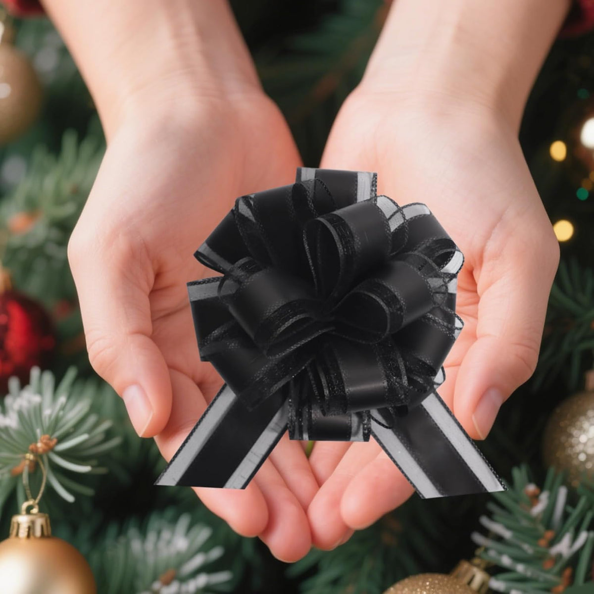 6 Pcs 6 Inch Black Pull Bows, Perfect for Gift Wrapping, Weddings, Party Decorations, Crafts