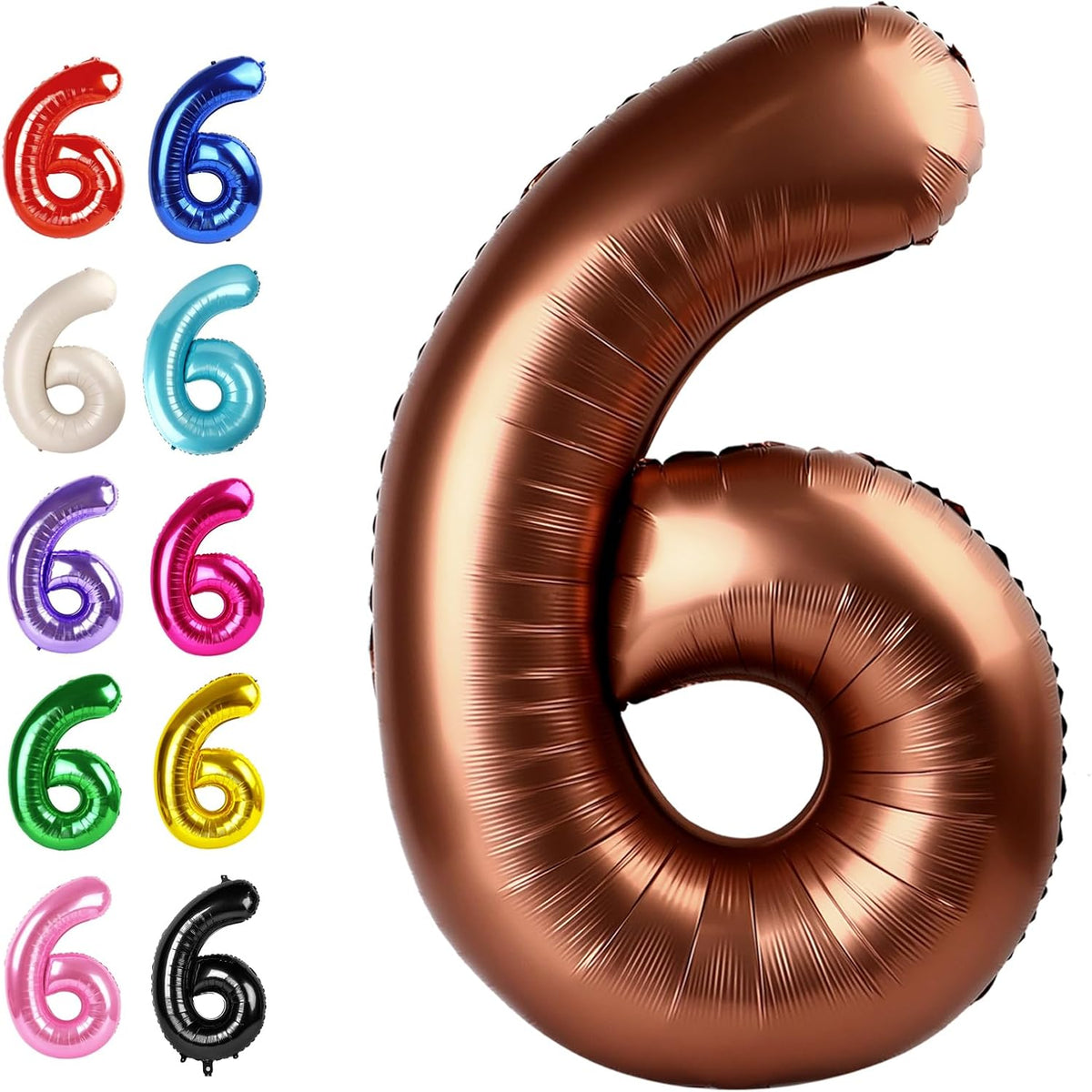 Coffee Brown 40 Inch Mylar Foil Number 6 Balloon, Birthday Digital Balloons for 6 16 Boy Girl Party