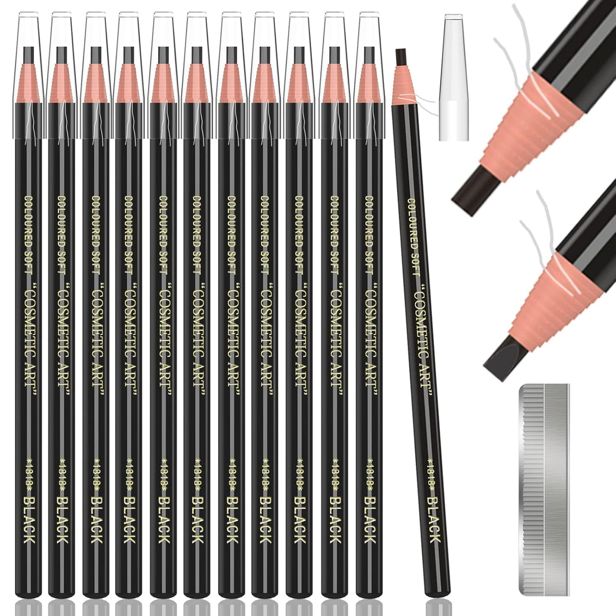 12 Piece Black Colour Waterproof Eyebrows Pencil Tattoo Makeup And Microblading Supplies