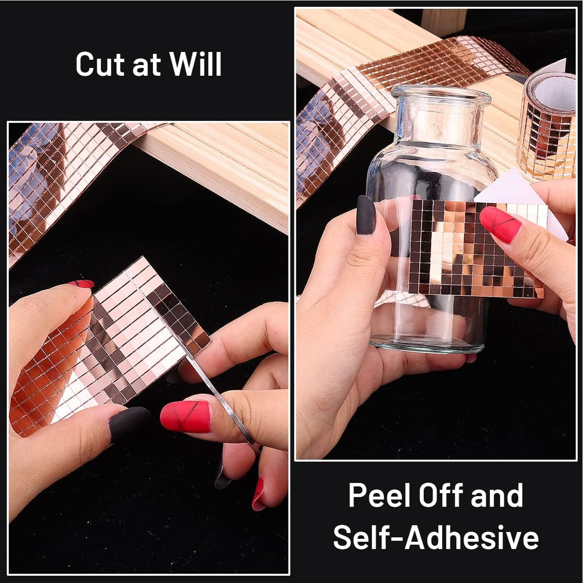 PP OPOUNT 2360 Pieces Self-Adhesive Mosaic Tiles, 5 x 5 mm Disco Tiles, Real Glass Mirror Mosaic