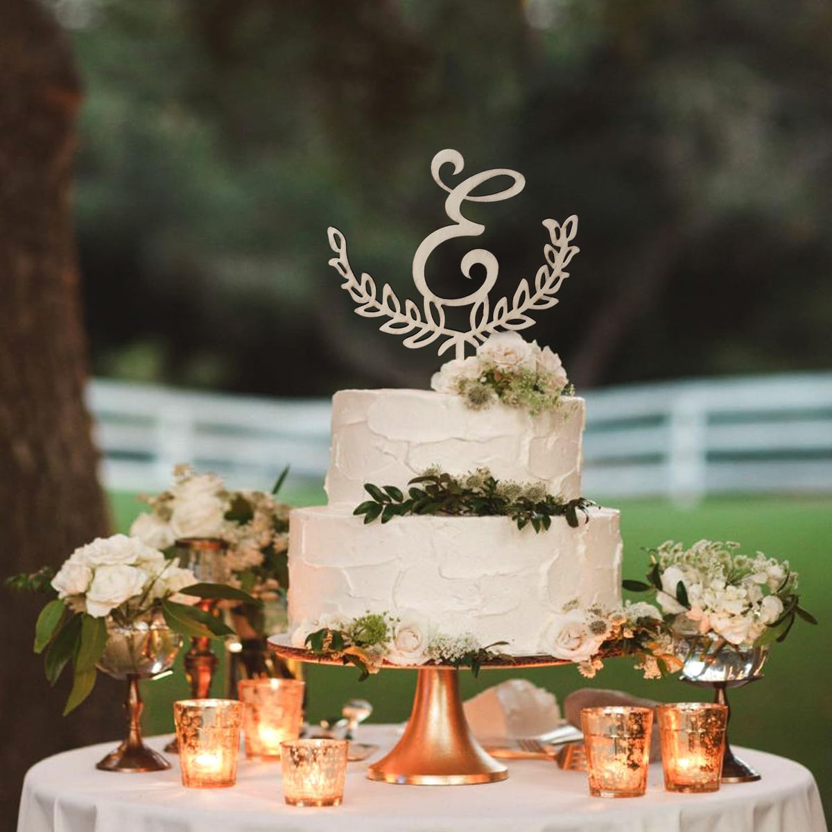 LINGTEER Personalized Inital Letter E Wooden Cake Topper Perfect for Birthday Rustic Wedding