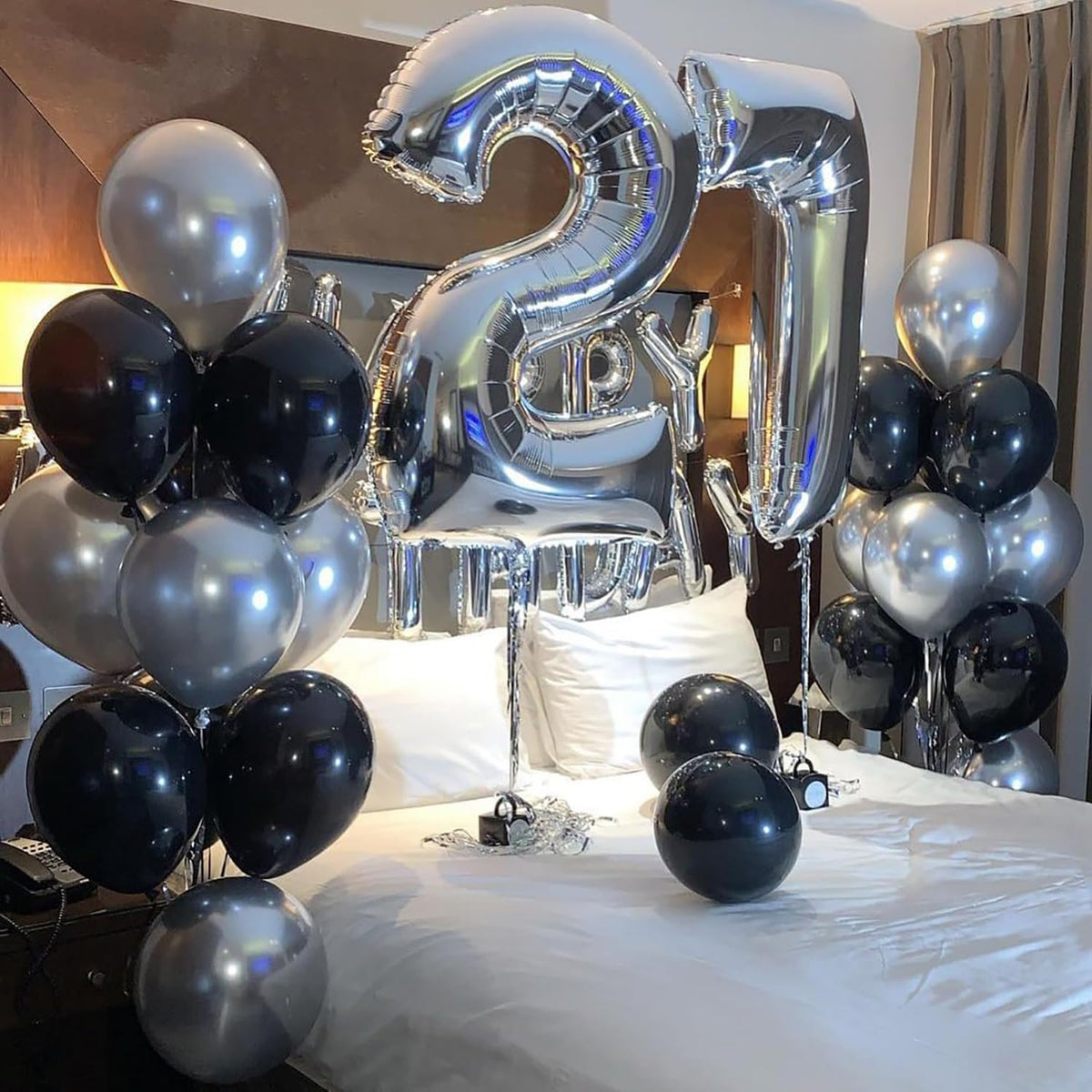 Black and Silver Balloons,65PCS 12 Inch Metallic Chrome Silver and Black Latex Balloons for
