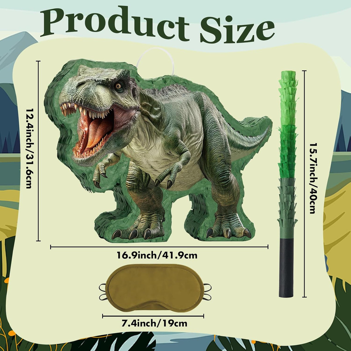 WERNNSAI Dinosaur Piñata - Jungle Dinosaur Piñata Bundle with Blindfold and Bat for Kids Boys