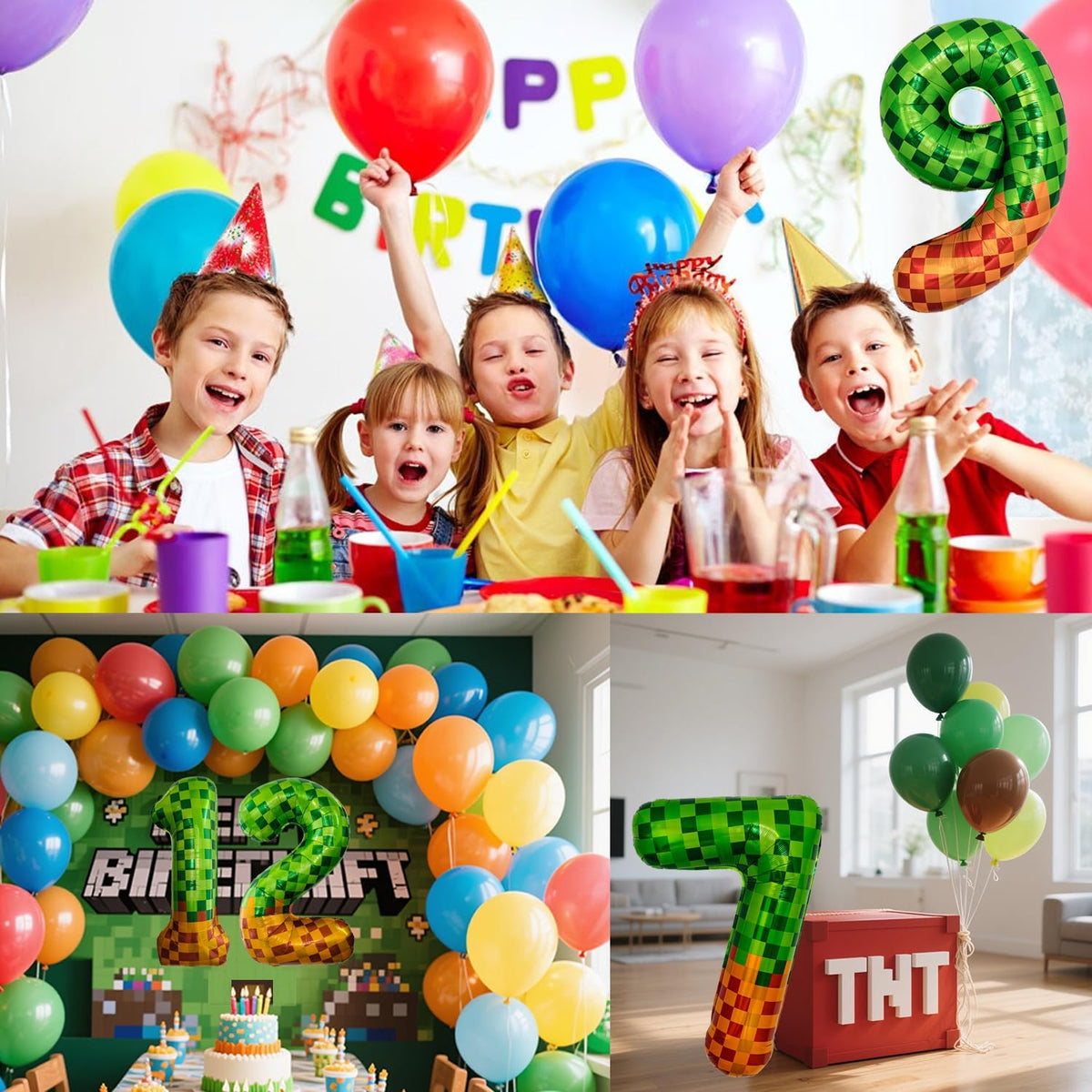 Pixel & TNT Theme 40in Giant Number Balloons - Foil Mylar Birthday Party Decorations for Kids