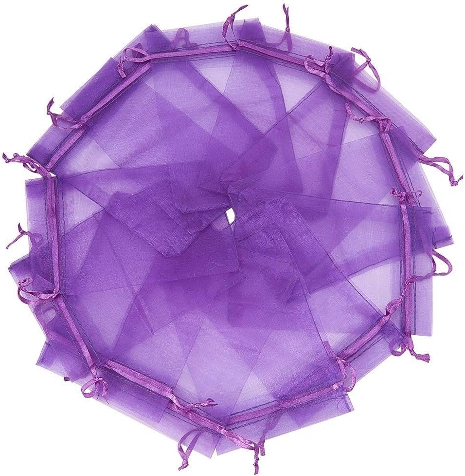 Wudygirl 100pcs Sheer Organza Bags 5‘’x7‘’ Purple Drawstring Packages License Jewelry Lipstick