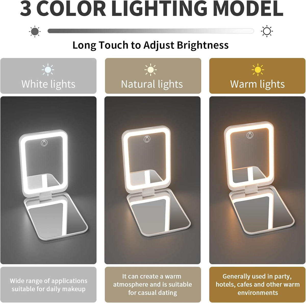 Kintion 2025 Pocket Mirror, Rechargeable Dimmable 3 Color Lighting 1X/3X LED Compact Travel Makeup