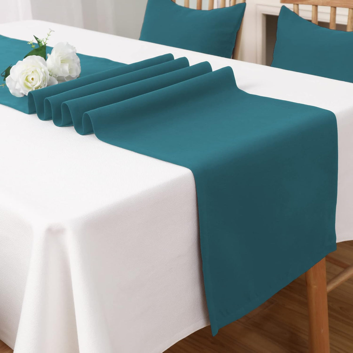 DUALIFE 2 Panels Teal Table Runner 72 Inch Long Soft Cloth Table Runner for Indoor/Outdoor Wedding