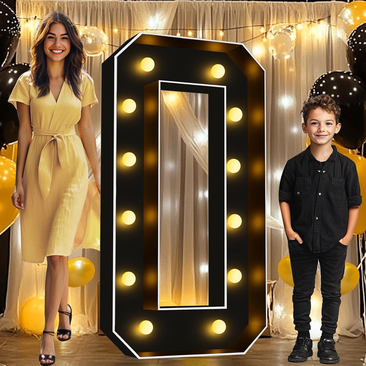 Pooqla 4 FT Light Up Marquee Numbers, Black Letter Big Mosaic Numbers 4 Feet Tall for 10th 50th