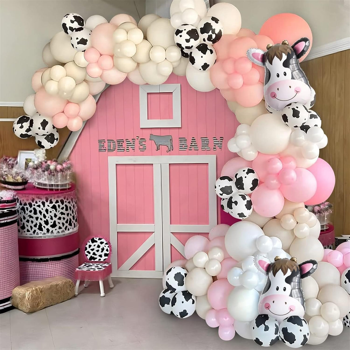 Cow Print Balloons, 60PCS Pastel Pink Cow Print Latex Balloons, Pink Cream Beige White Balloons for