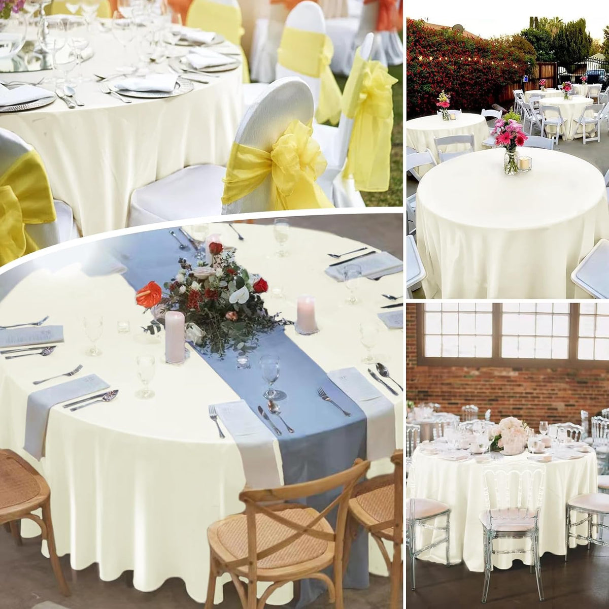 fani 6 Pack 120 Inch Ivory Round Tablecloth - Premium Silky Satin Tablecloth Overlay Smooth Fabric