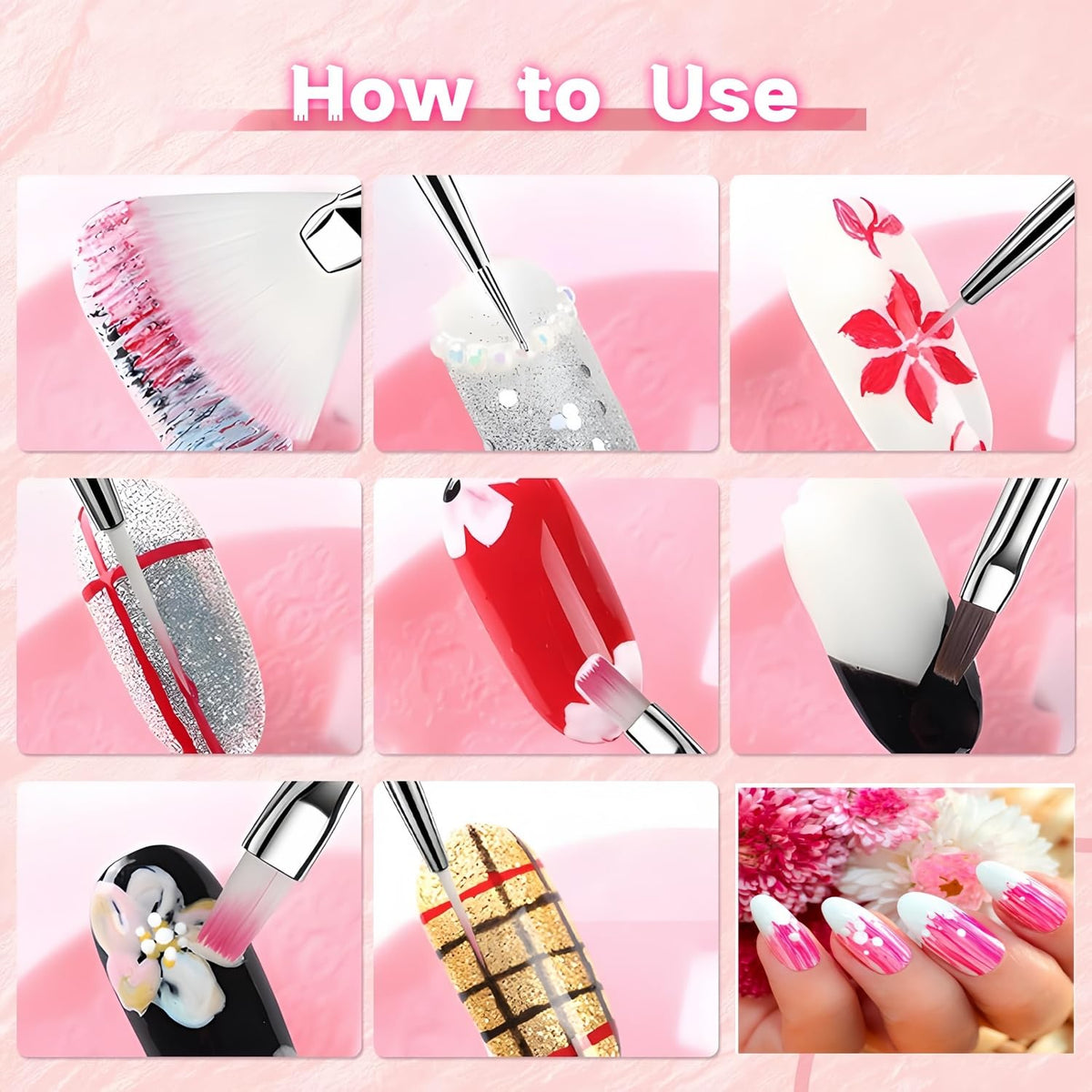 Nail Art Tools Set – 15 Nail Art Brushes + 5 Dotting Pens with Nail Stand Holder – Professional
